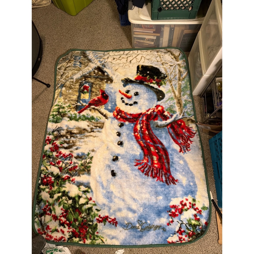 Donna Gelsinger Snowman Cardinal Christmas Fleece Throw Blanket 48x64 Holiday